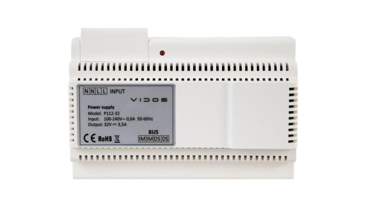 VIDOS Zasilacz na szynę DIN wraz z separatorem, zasilanie do 16 monitorów, 32V DC 3,5A 2IP P112-32