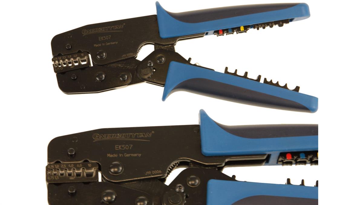 Zaciskarka do kabli z wymiennymi matrycami / Praska do tulejek i końcówek 0,14-10 / zestaw 3 matryc / EK507