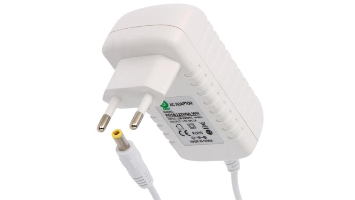 POS Power POSB12100A-WH-2555 Zasilacz wtyczkowy biały 12W 12V/1A horyzontalny, gniazdo AC:CEE7/16. wtyk DC:2.5/5.5(+)