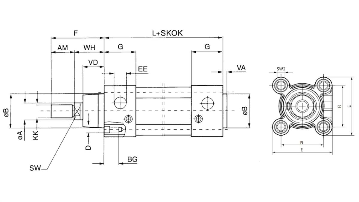 PNEUMAT SYSTEM Siłownik pneumatyczny ISO15552/6431 D100x1000 z amortyzacją pneumatyczną