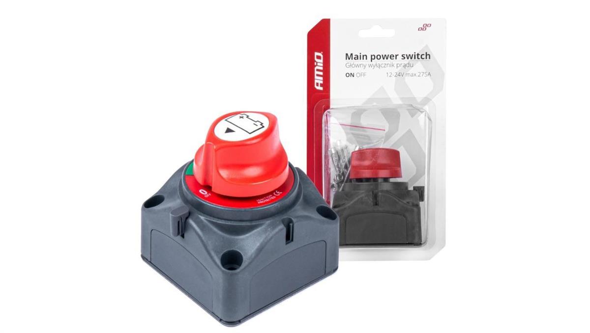 Wyłącznik zasilania akumulatora Hebel samochodowy 12V-24V 275A w obudowie AMIO