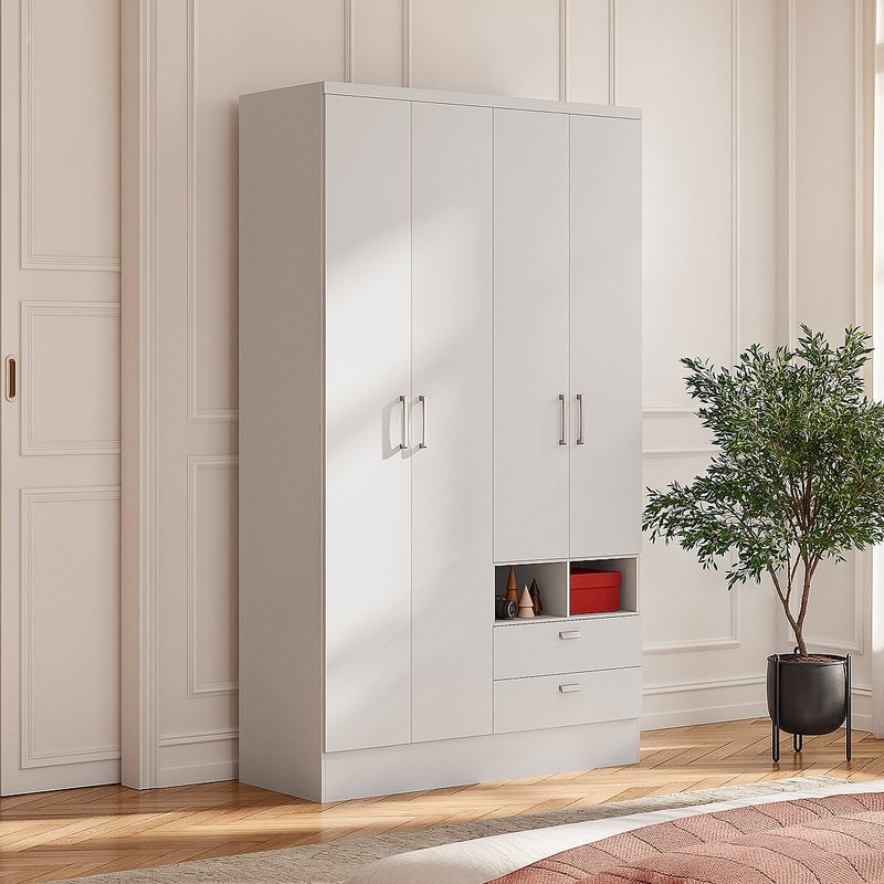 Szafa ODILON - 4 pary drzwi i 2 szuflady - Dł.120 cm - Kolor biały