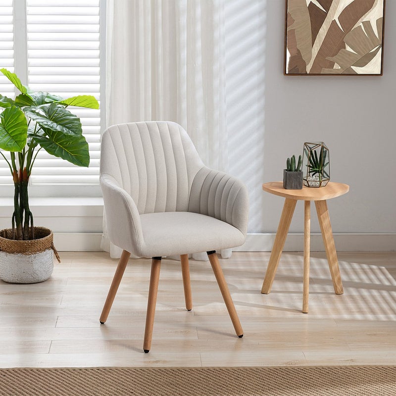 Zestaw 2 krzeseł z podłokietnikami – tkanina i metal imitacja drewna – kolor kremowy - ELEANA