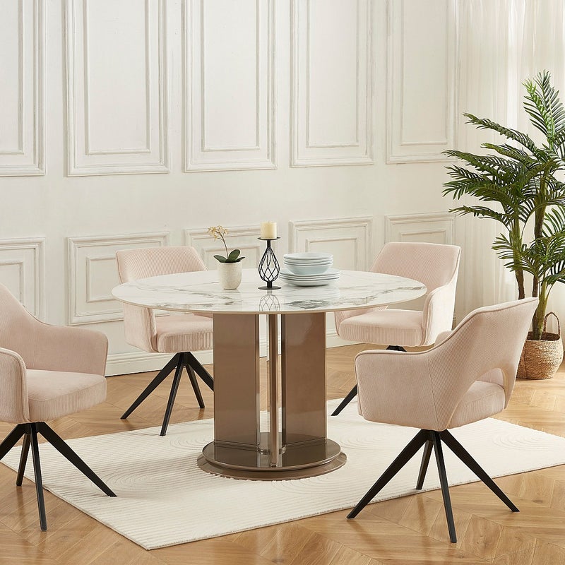 Zestaw 6 krzeseł obrotowych z podłokietnikami ze sztruksu i czarnego metalu - Kremowy - KONYA