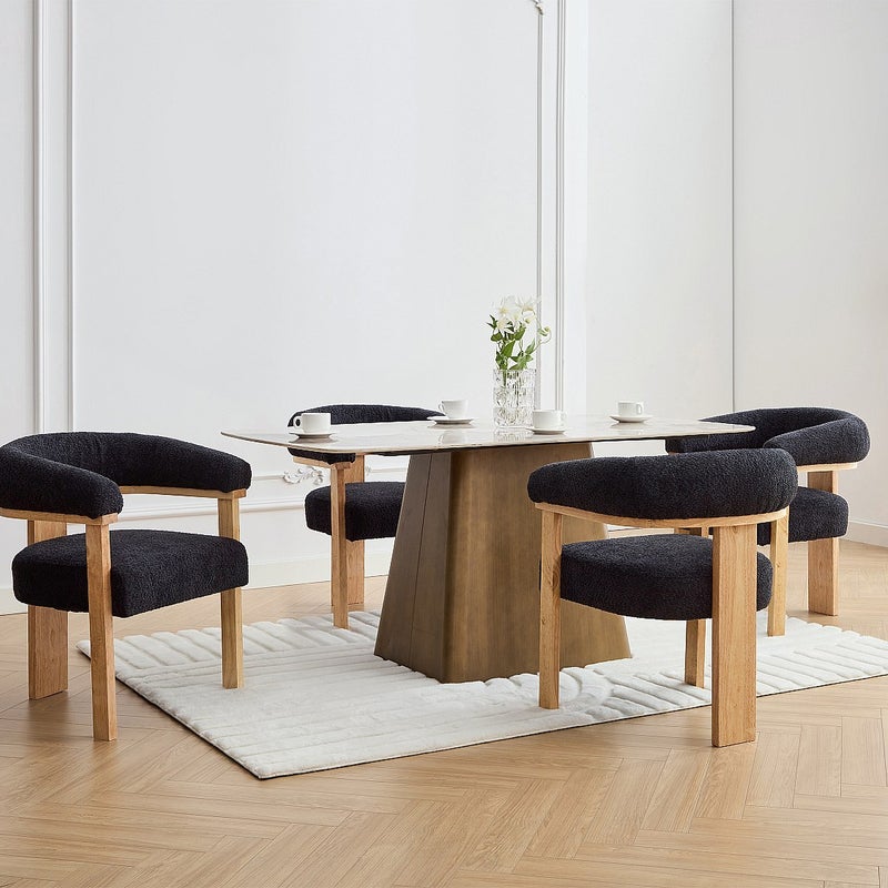 Krzesło z podłokietnikami z bukli i drewna kauczukowego - Czarny i naturalny - LIVELIA marki Pascal Morabito