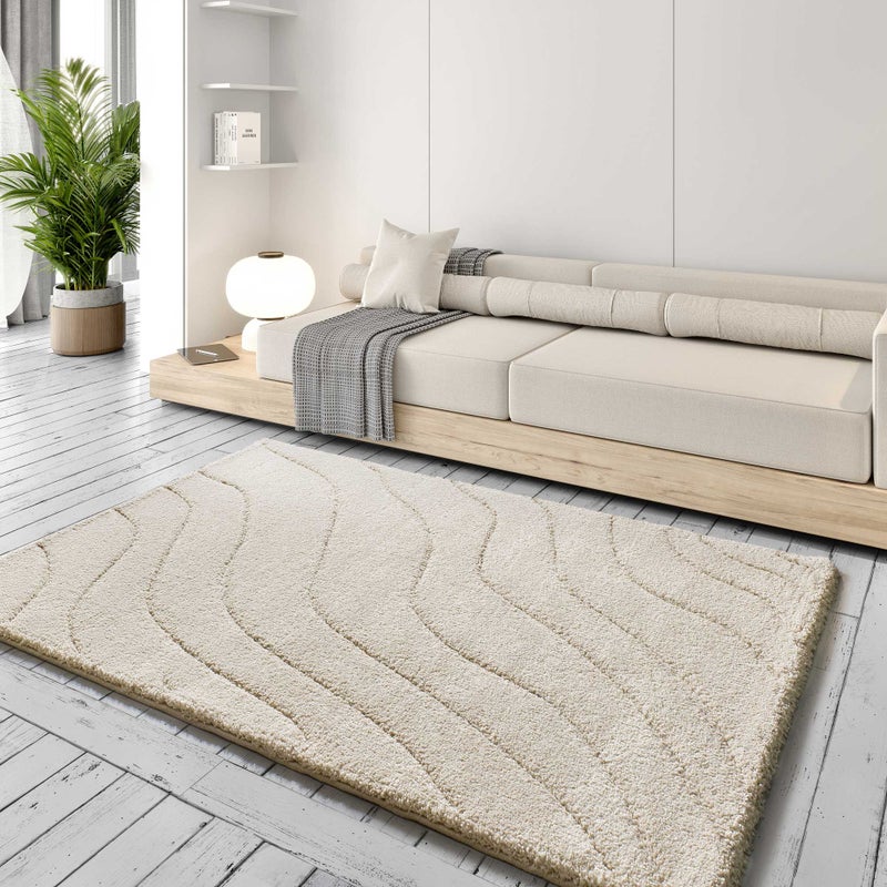 Prostokątny biały dywan wewnętrzny 133 x 190 cm MOLIER shaggy - ATTICGO