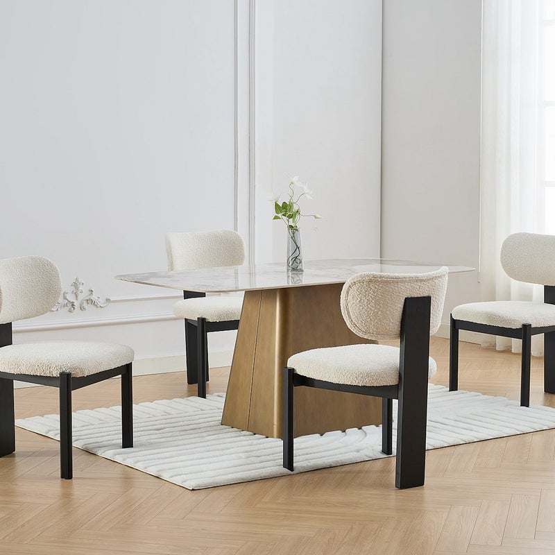 Zestaw 6 krzeseł z bukli i drewna kauczukowego - Biały i Czarny - WILANA