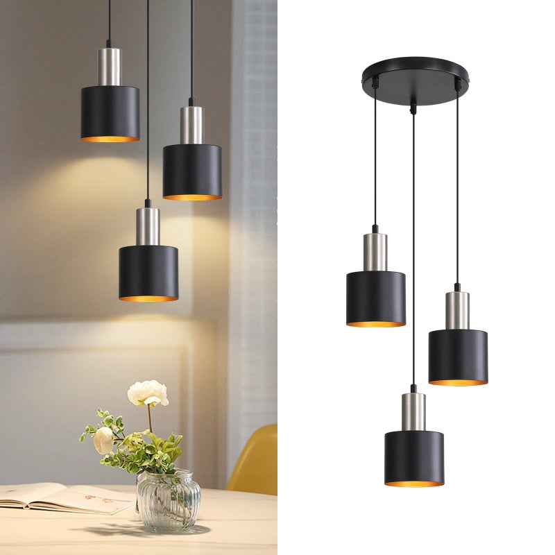 NETTLIFE Lampa wisząca do jadalni E27 Vintage Lampa wisząca 3 żarówki Czarny Złoty