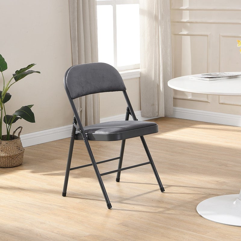 Zestaw 6 krzeseł składanych z weluru i metalu - Szary - ORTENSIA