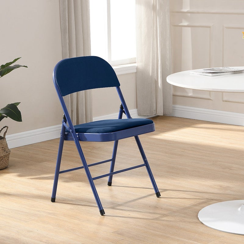 Zestaw 6 krzeseł składanych z weluru i metalu - Niebieski - ORTENSIA