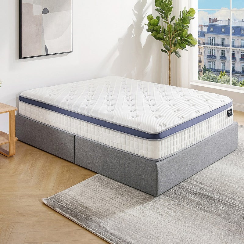Materac 140 x 190 cm hybrydowy z kieszeniowymi sprężynami 7 stref, z pianką termoelastyczną, grubość 25 cm - MALAO od PALACIO