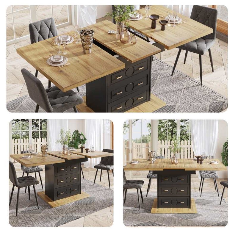 Rozkładany stół jadalny z drewna 110x80x75cm – Wysoka jakość, rozkłada się do 140cm, 6 miejsc