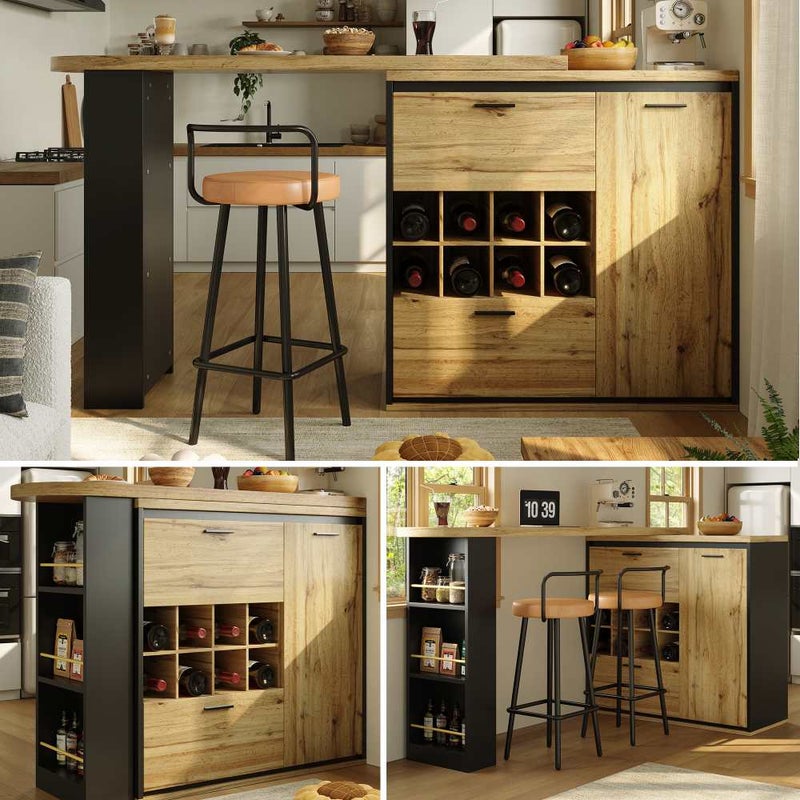 Rozkładany stół jadalny 138-220 cm, blat imitujący drewno, wielofunkcyjny schowek, do kuchni i salonu