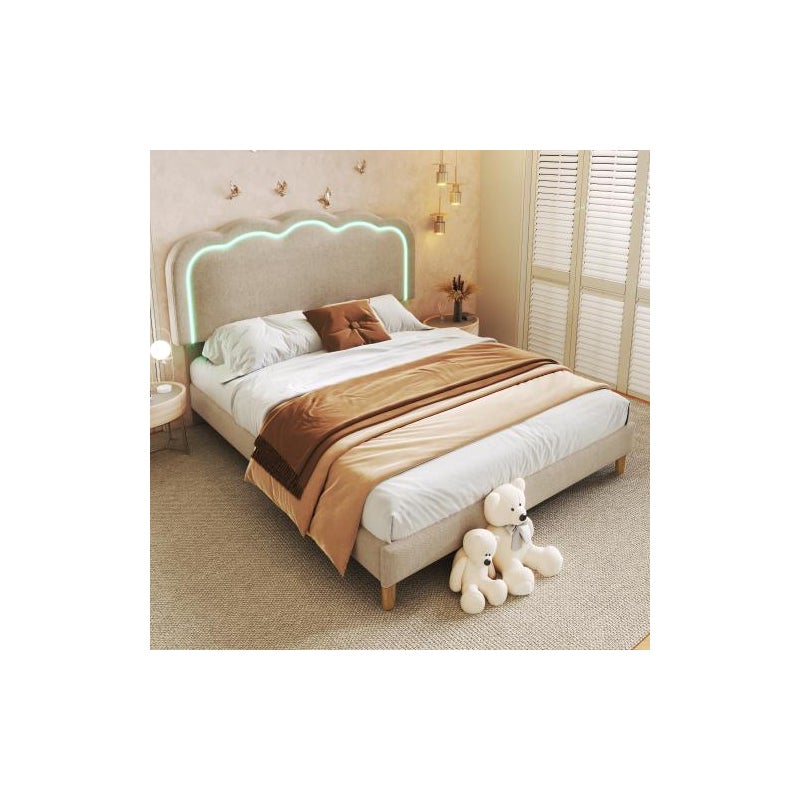 Nowoczesne łóżko tapicerowane z regulowanym zagłówkiem, 140*200 cm, solidna rama i listwy do sypialni