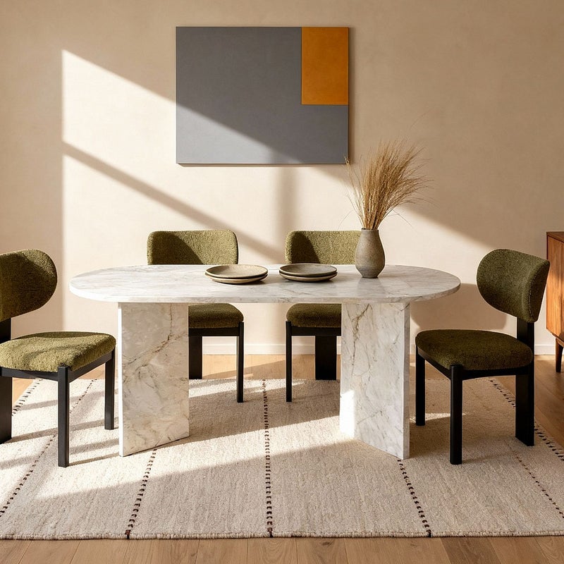 Zestaw 6 krzeseł z tkaniny z bukli i drewna hebanowego - Khaki - WILANA