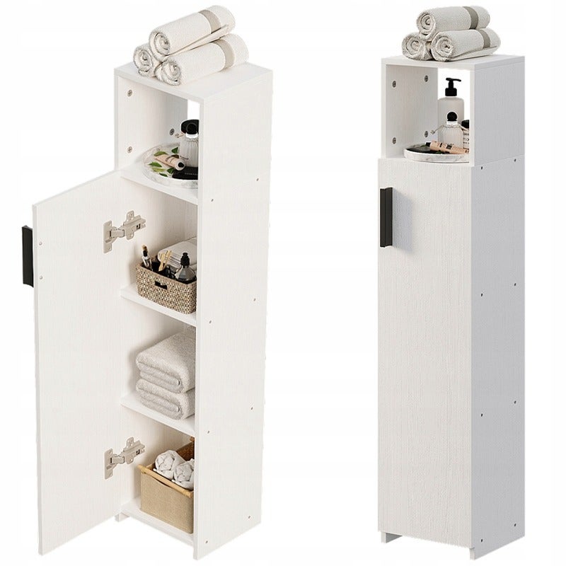 Szafka łazienkowa słupek wąski biały drzwi wysoki półki nowoczesna 101 cm