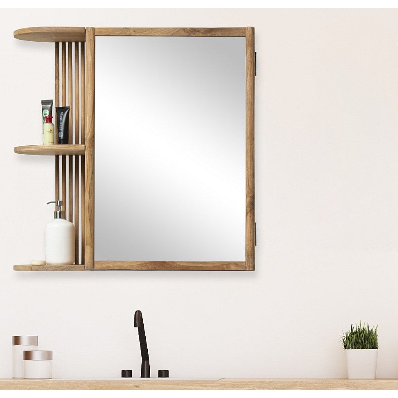 Szafka ścienna łazienkowa z drewna teakowego z lustrem i wnękami – kolor naturalny – CIMAHI