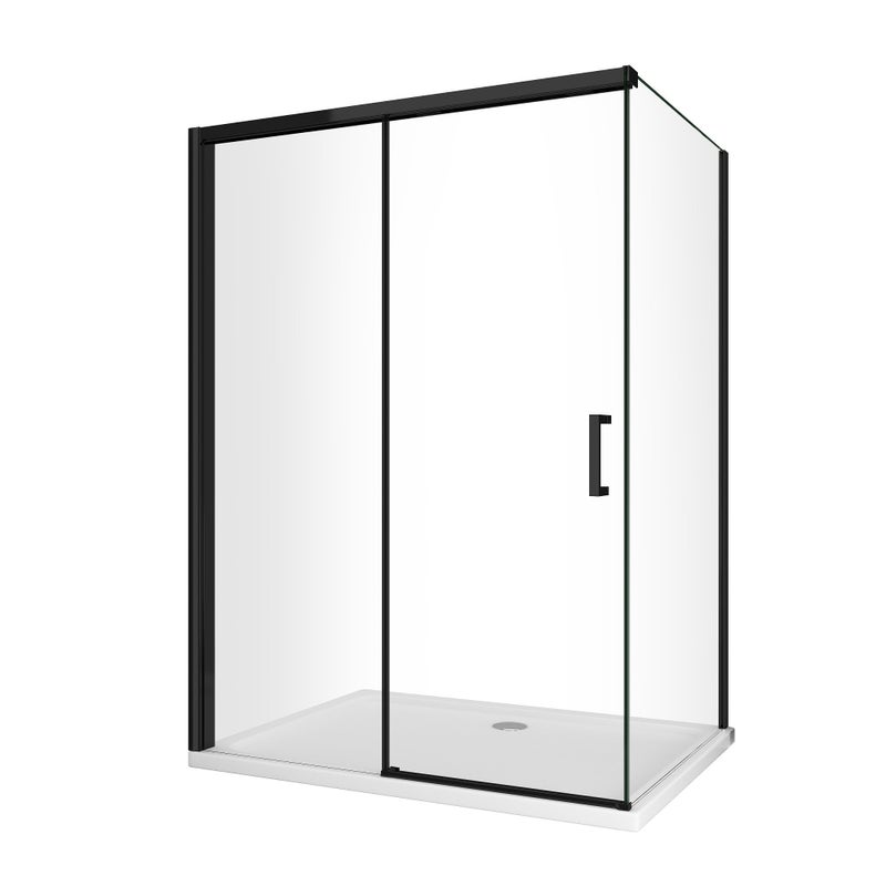 Kabina prysznicowa z 1 ścianką stałą + drzwiami z systemem soft-close, szkło 8 mm, czarny mat, wys. 200 cm , Cm 120(118-120)x180(177-180)
