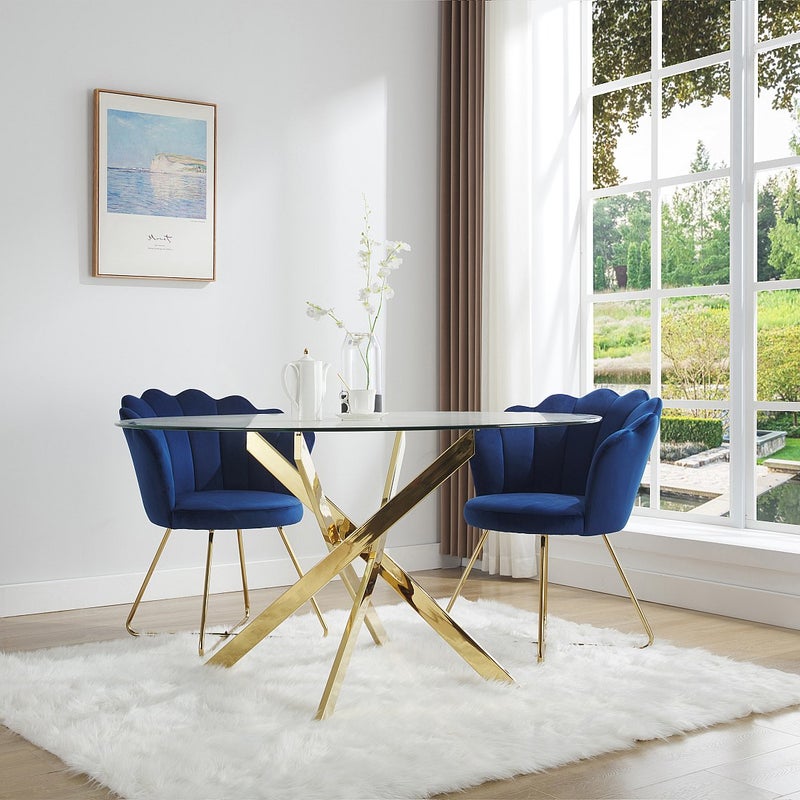 Okrągły stół do jadalni dla 6 osób ze szkła hartowanego i złoconego metalu - Przezroczysty - COSIMA