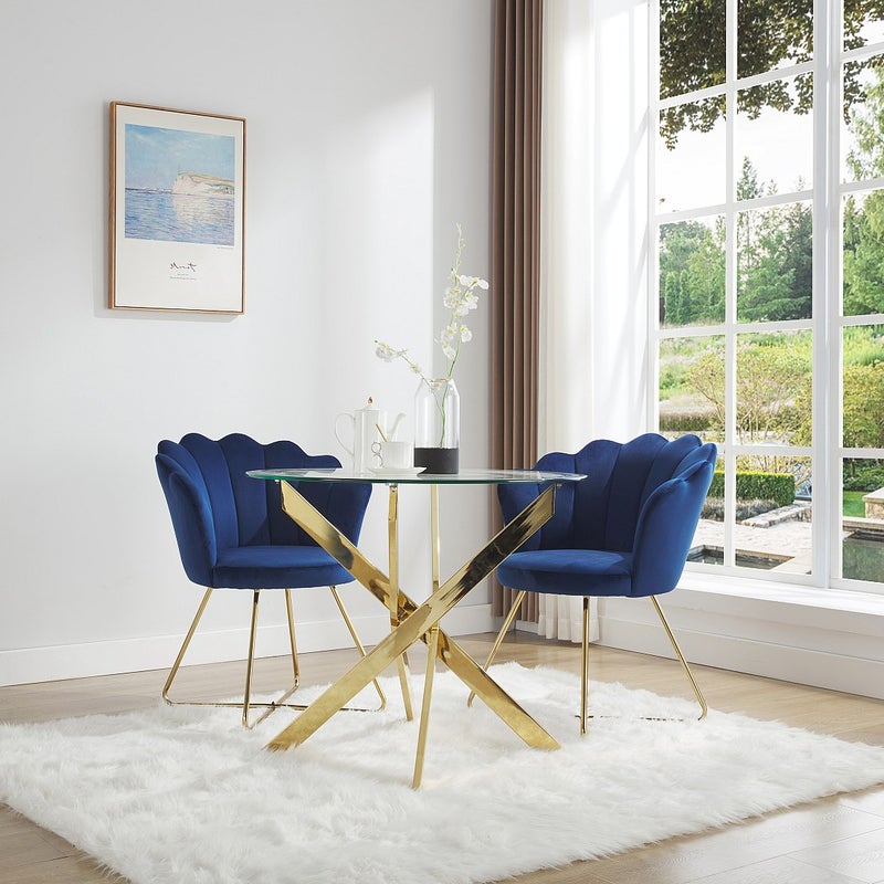 Okrągły stół do jadalni dla 2 osób ze szkła hartowanego i złoconego metalu - Przezroczysty - COSIMA