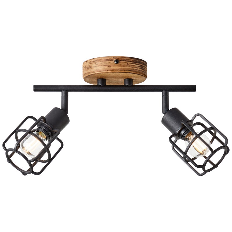Lampa Brilliant Gwen 2-lampowa tuba spot antyczne drewno/czarny indyk czarny metal 2x D45, E14, 28 W