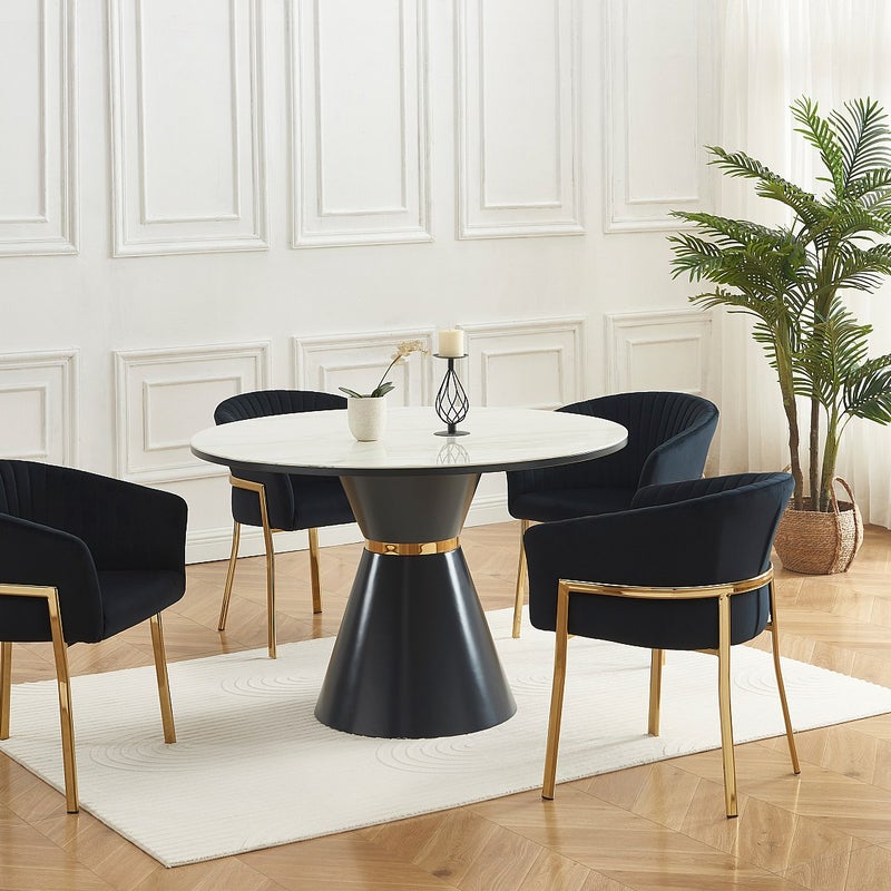 Zestaw 6 krzeseł z podłokietnikami z weluru i złotego metalu - Czarny - ZAOVA Pascala Morabito