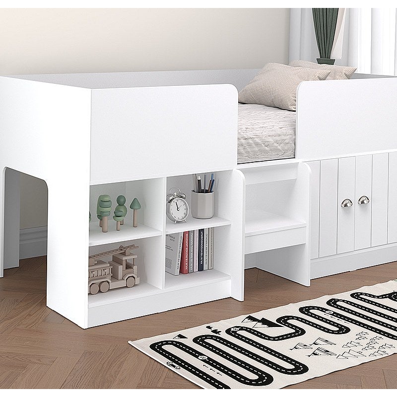 Łóżko podwyższone 90 x 190 cm ze skrzynią i - Biały - BOUTANIO