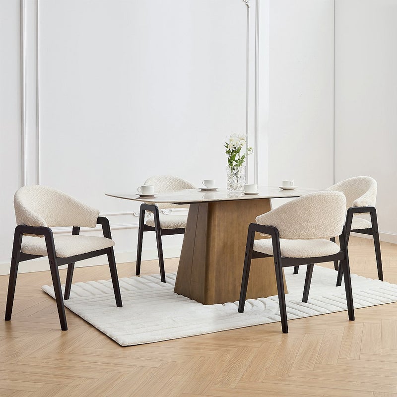 Zestaw 2 krzeseł z podłokietnikami z bukli i drewna kauczukowego - Biały i Czarny - SOLUNA