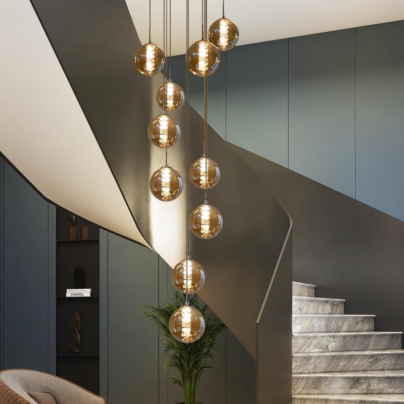 NETTLIFE Lampa wisząca do jadalni, regulowana wysokość, lampa wisząca, żyrandol, 10 szklanych płomieni