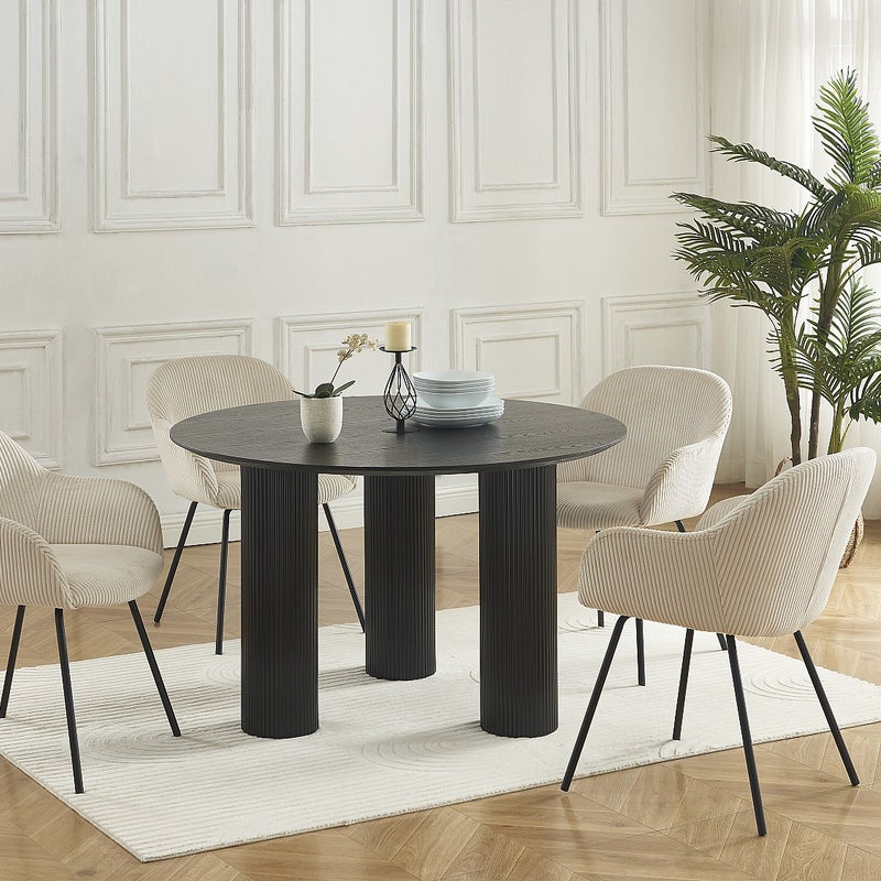 Zestaw 6 krzeseł z podłokietnikami ze sztruksu i czarnego metalu - Beżowy - MARENZIA