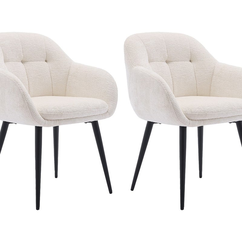 Zestaw 2 krzeseł z podłokietnikami z teksturowanej tkaniny i czarnego metalu - Kremowy - LASSANDRA marki Pascal Morabito