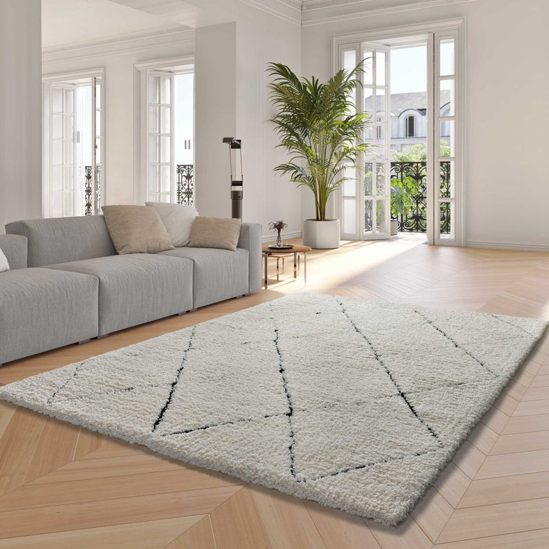Prostokątny kremowy dywan wewnętrzny 60 x 120 cm ATESA shaggy - ATTICGO