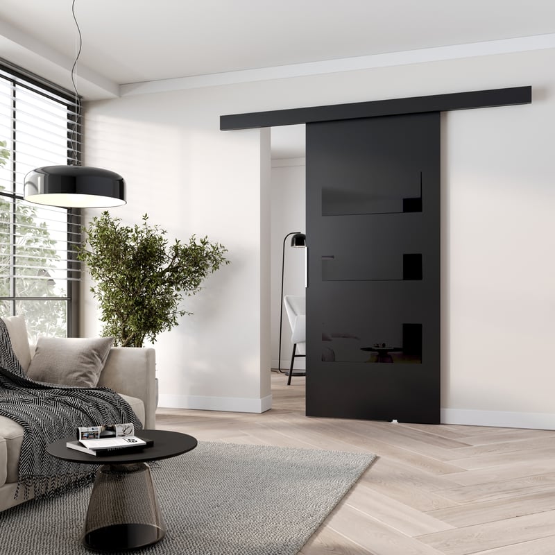 Drzwi przesuwne wewnętrzne CLEAN C 96 cm w kolorze czarnym.