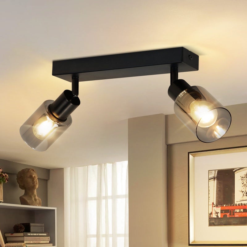 Nettlife Reflektorowa sufitowy 2-punktowy E14, czarny, przemysłowy, Lampa do salonu