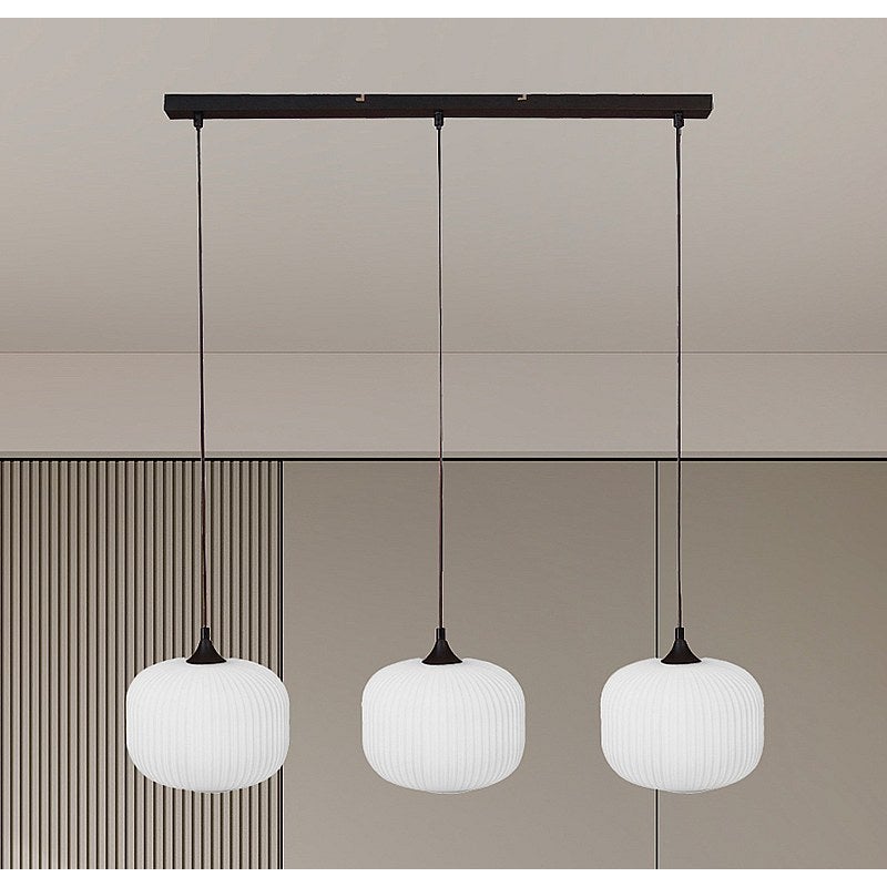 Lampa sufitowa ze szkła i metalu 3 klosze - szer. 99 x wys. 128 cm - Czarny i biały - GLENORA