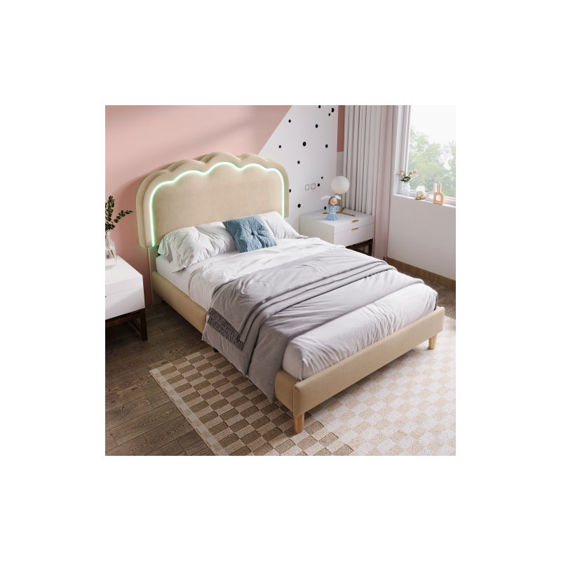 Nowoczesne łóżko tapicerowane z regulowanym zagłówkiem, 90*200 cm, solidna rama i listwy do sypialni