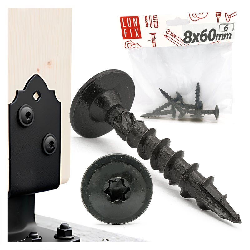 Wkręty do podstaw słupa 8x60mm czarne 6szt.