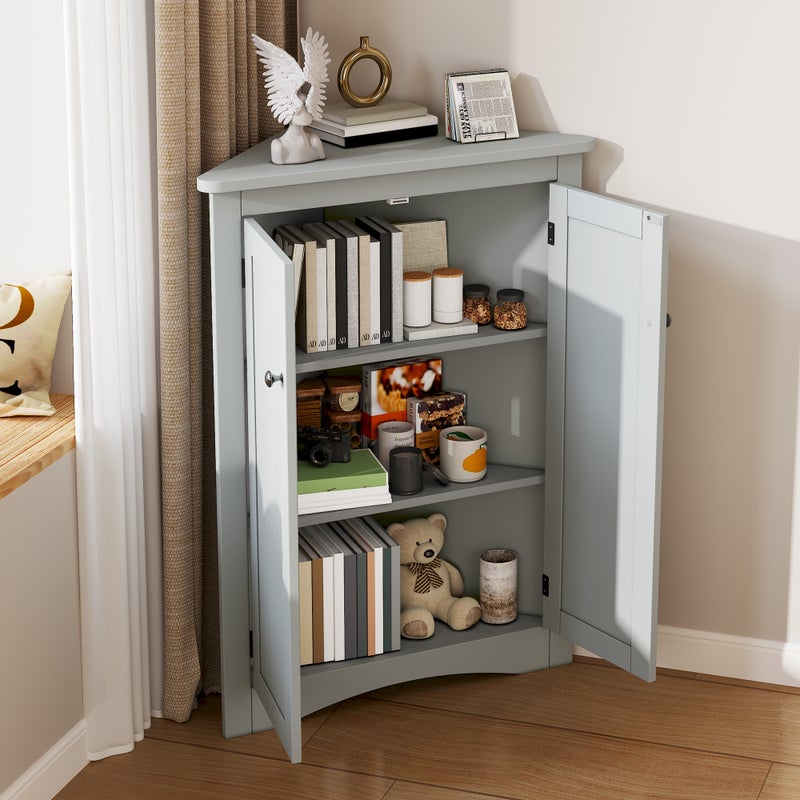 Narożna szafka łazienkowa z 2 drzwiami i 3 półkami - 61,5 x 34,5 x 90 cm - MDF - Styl rustykalny - Szary