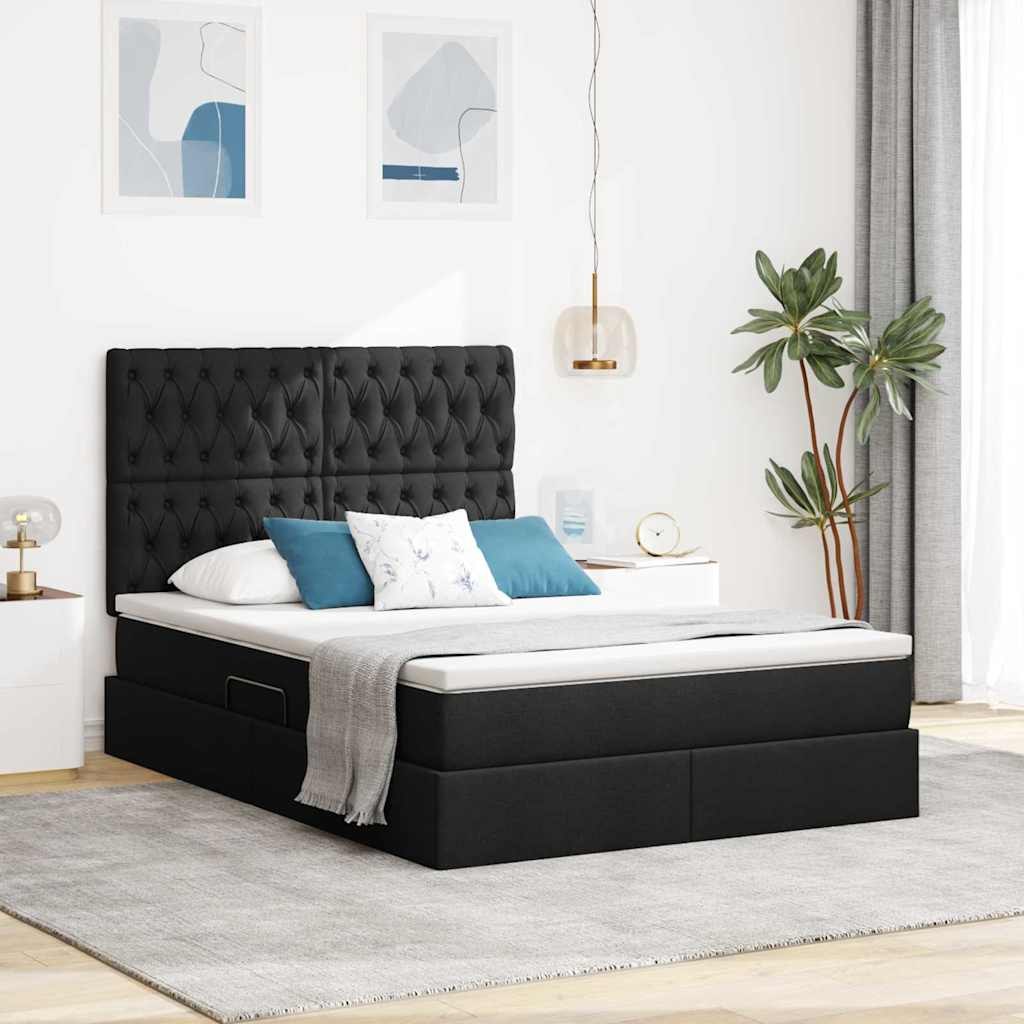 VidaXL Łóżko z miejscem na przechowywanie i LED Czarny 140 x 190 cm