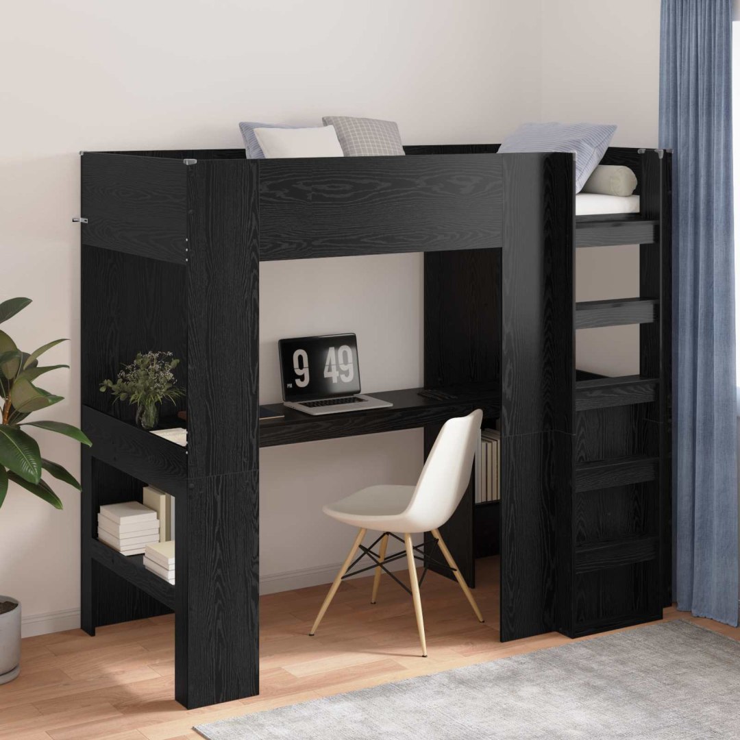 VidaXL Rama łóżka piętrowego z biurkiem Czarny Dąb 100 x 200 cm