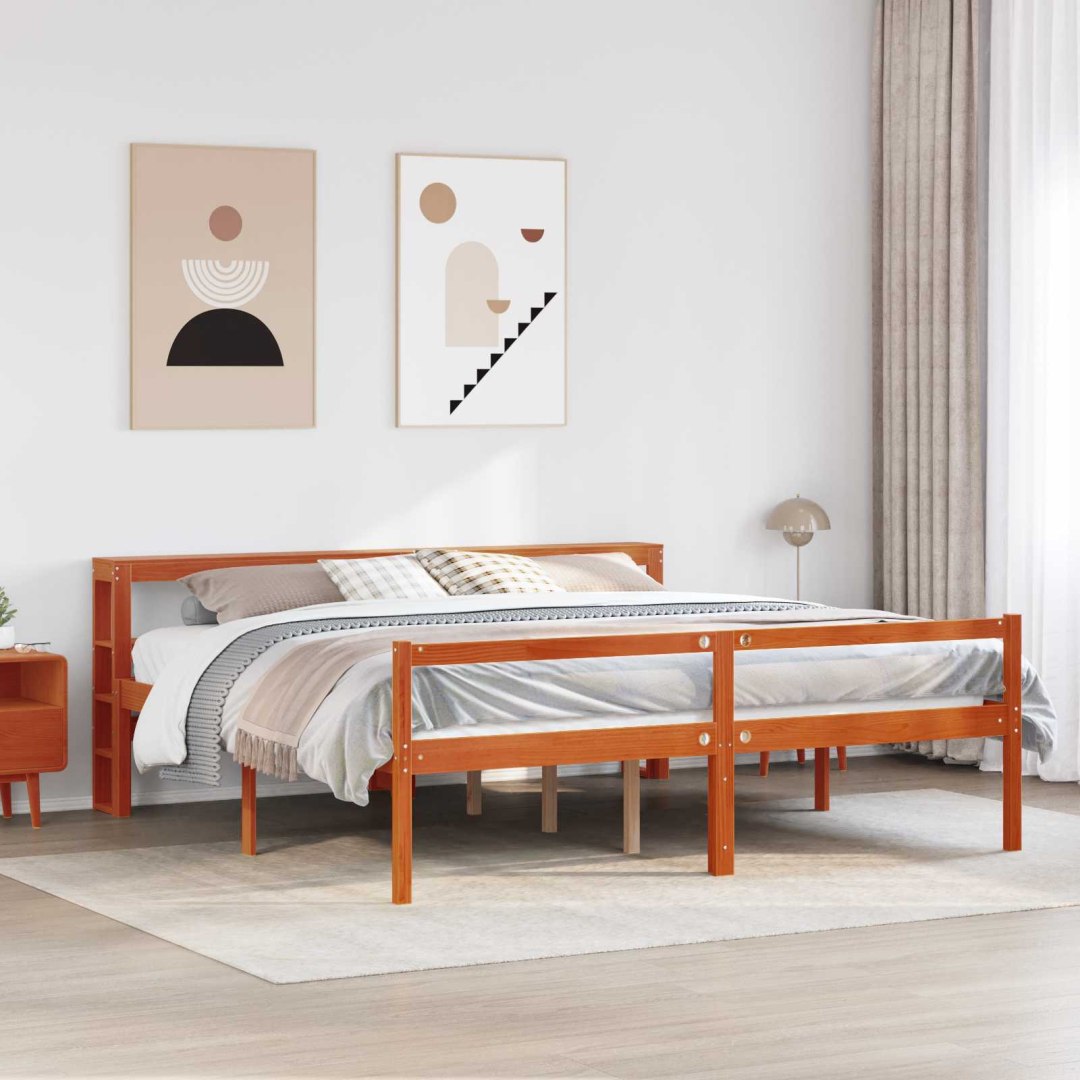 VidaXL Ramka łóżka Z zagłówkiem 2 pcs Woskowy Brąz Lite drewno sosnowe