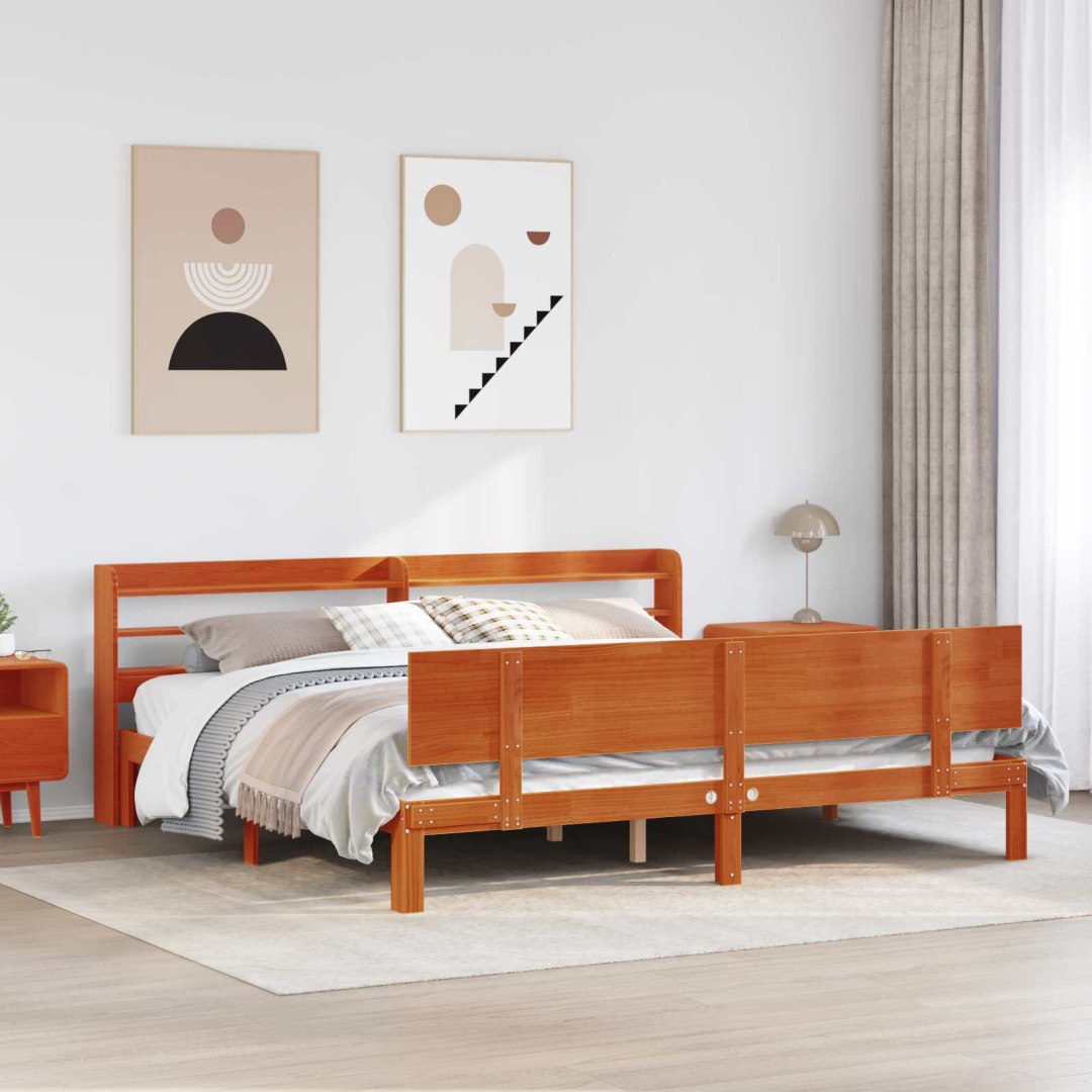 VidaXL Ramka łóżka Z zagłówkiem 2 pcs Woskowy Brąz Lite drewno sosnowe