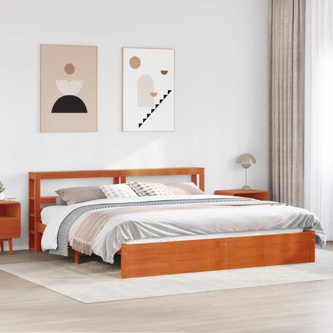 VidaXL Ramka łóżka Z zagłówkiem 2 pcs Woskowy Brąz Lite drewno sosnowe