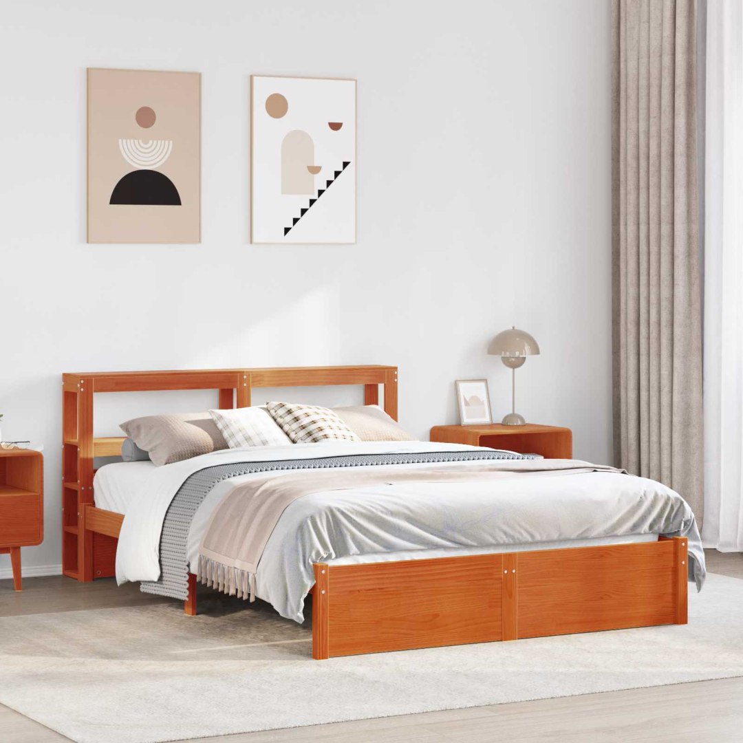 VidaXL Ramka łóżka Z zagłówkiem 2 pcs Woskowy Brąz Lite drewno sosnowe
