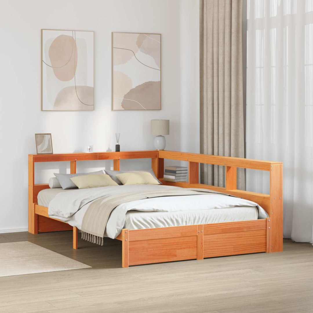 VidaXL Łóżko z Biblioteczką 2 pcs Woskowy Brąz 200 x 140 cm