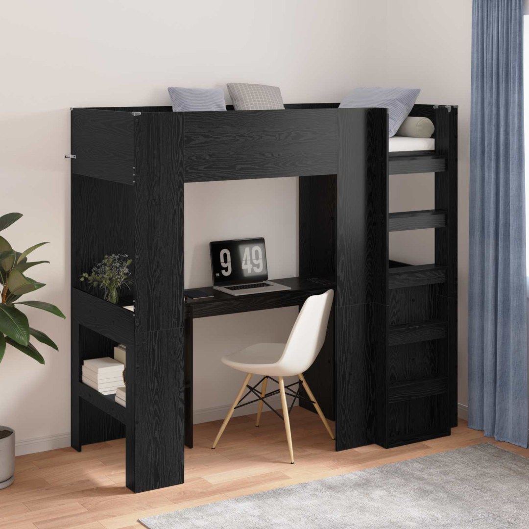 VidaXL Rama łóżka piętrowego z biurkiem Czarny Dąb 100 x 200 cm