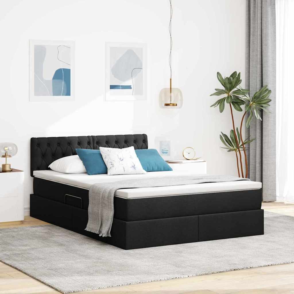 VidaXL Łóżko z miejscem na przechowywanie i LED Czarny 140 x 190 cm