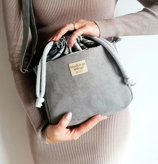 Torebka SOFIA Monkey&Banana Tree - mała szara torebka z kominem z nubuku