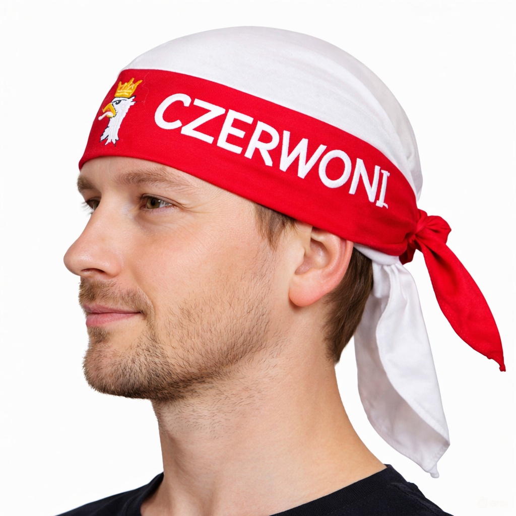 Bandana chusta wiązana na głowę kibica Biało-czerwoni Polska z haftem
