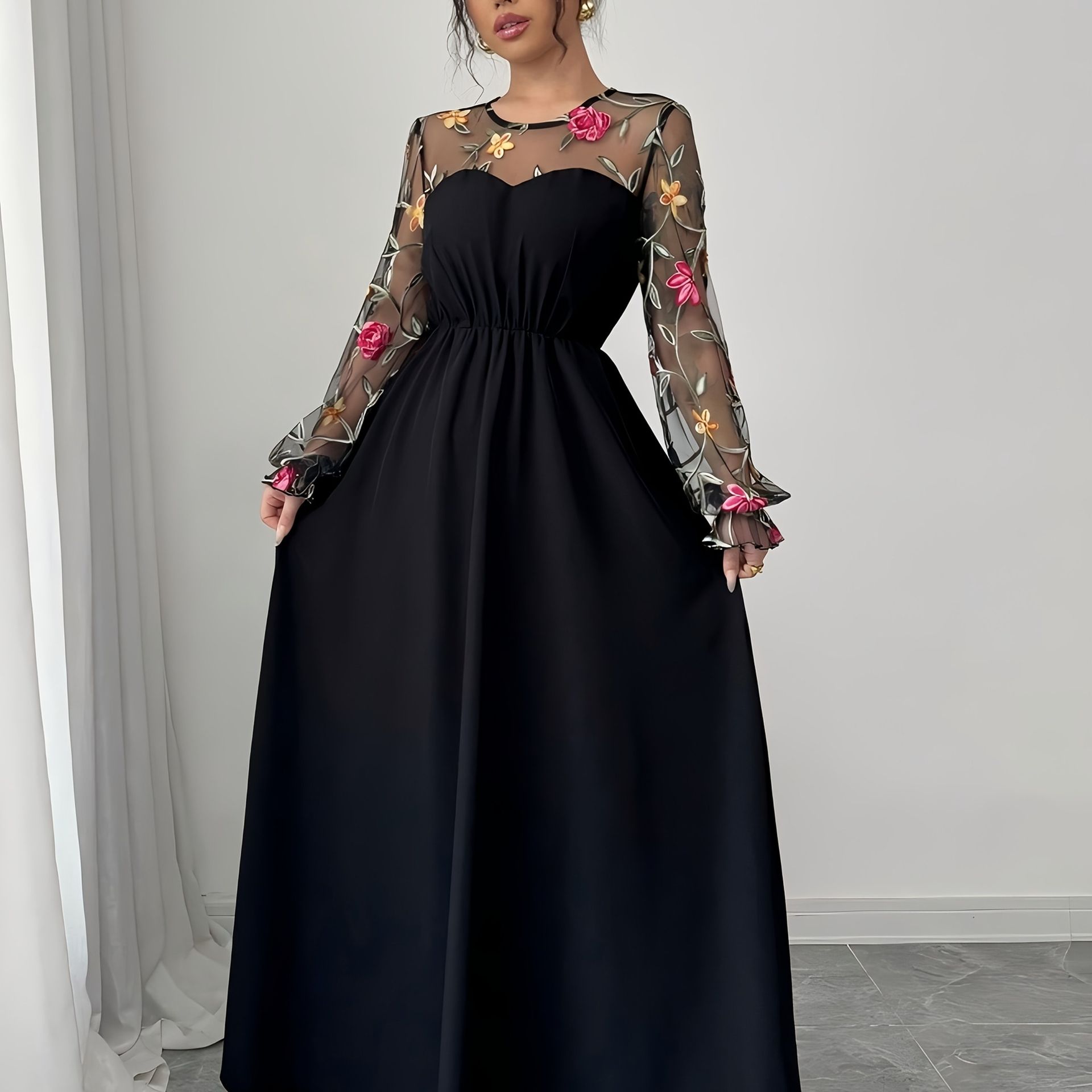 TEMU Damska Modowa Sukienka z Haftem